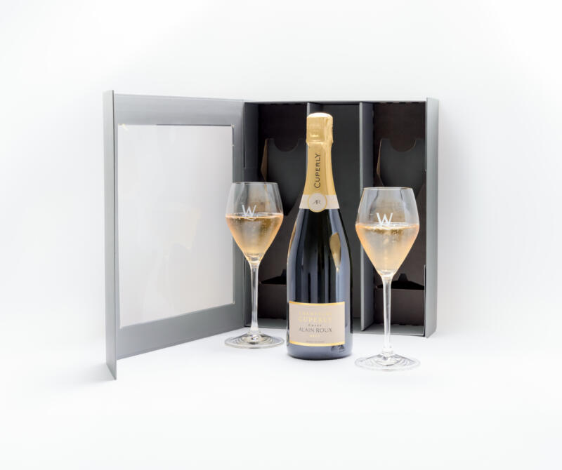Champagne Gift Box with 2 engraved Waterside Inn champagne glasses